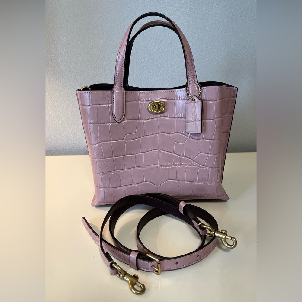 Coach Willow Tote Ice Purple crocodile embossed leather crossbody purse ￼ - Picture 4 of 16